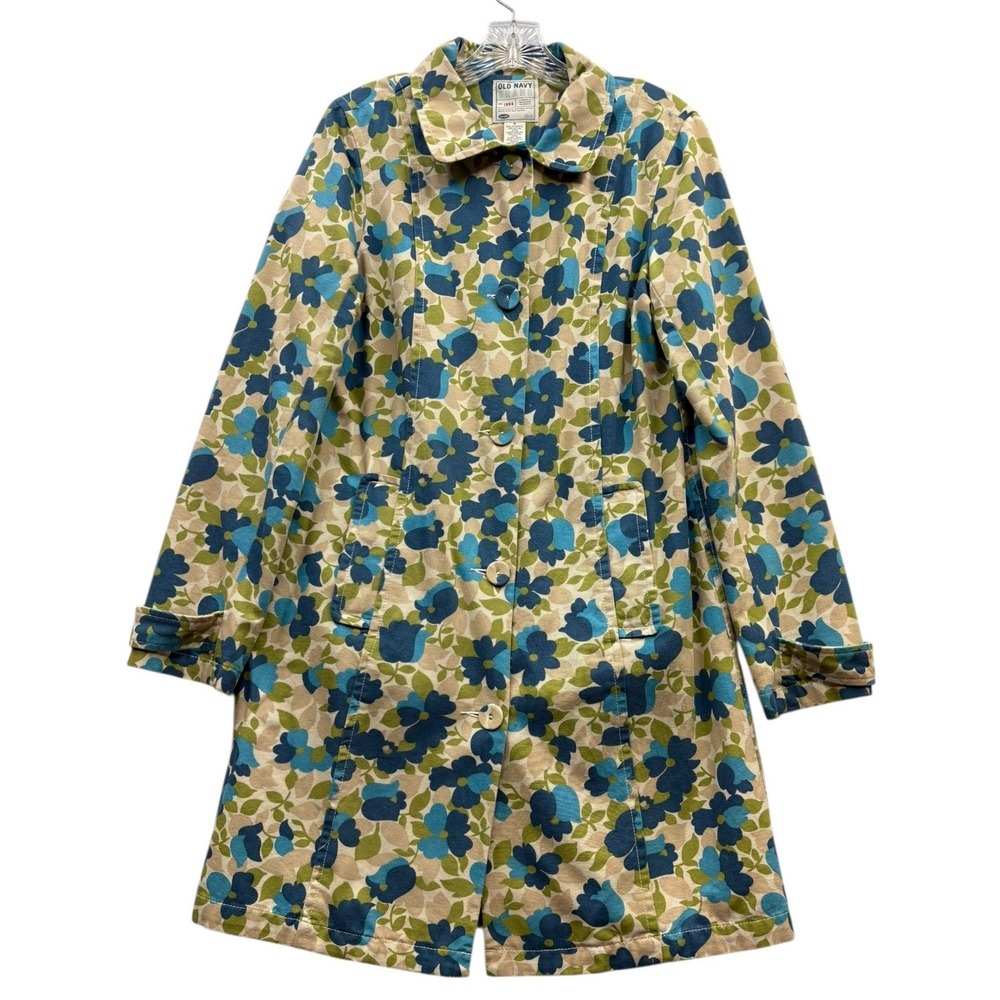 Old Navy Floral Trench Coat - Blue and Green